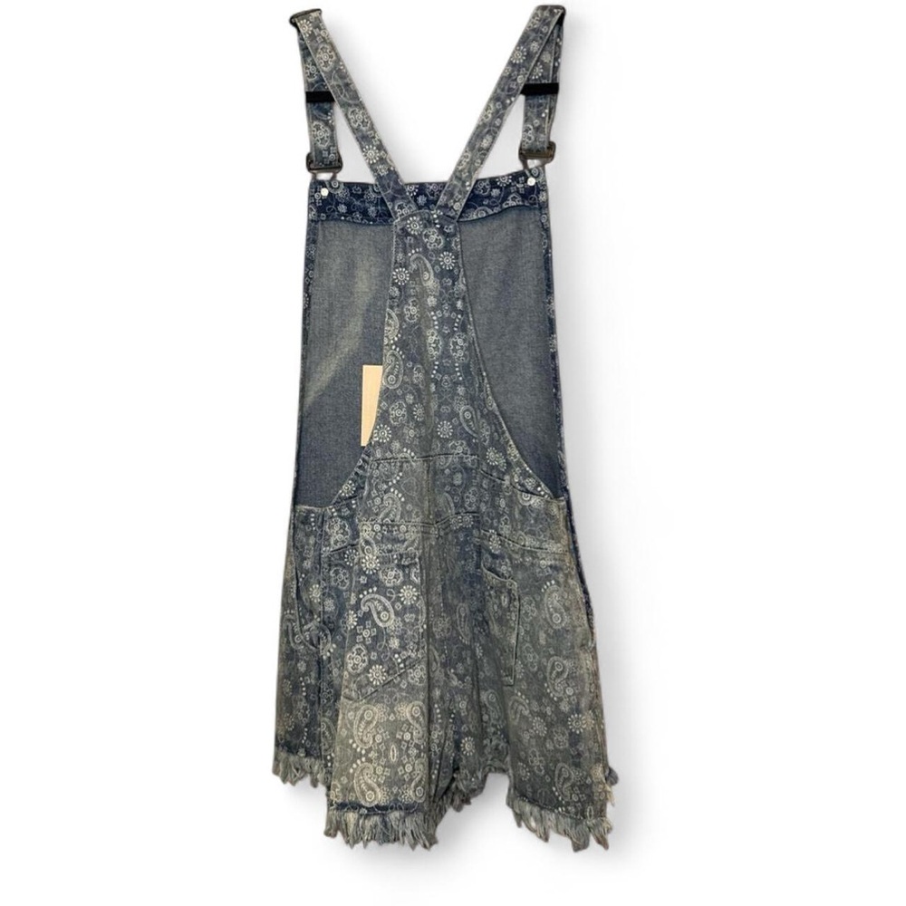 NWT MINKPINK x M|PD Distressed Paisley Print Denim Rodeo Mini Overalls — LARGE - Picture 6 of 7